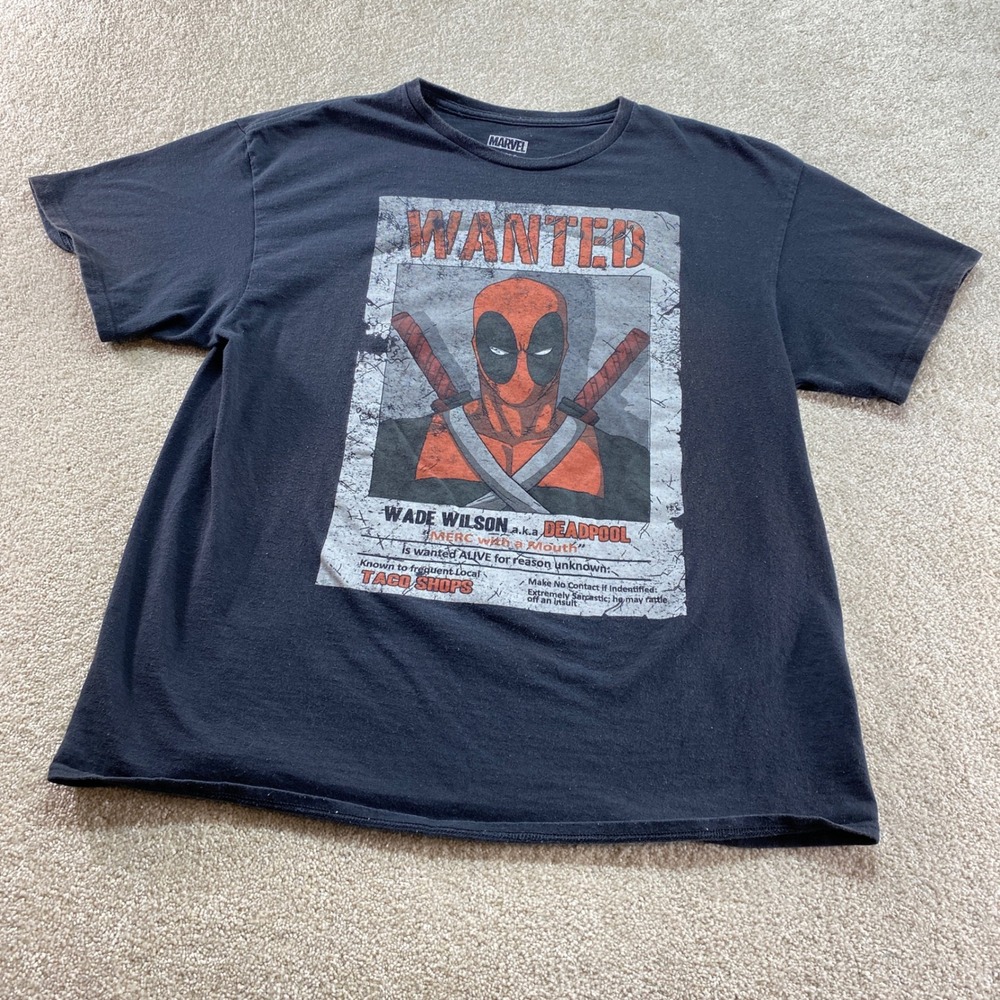 Marvel Deadpool Shirt Youth Boys XL Black Wade Wilson Wanted Posterโ Graphic Tee